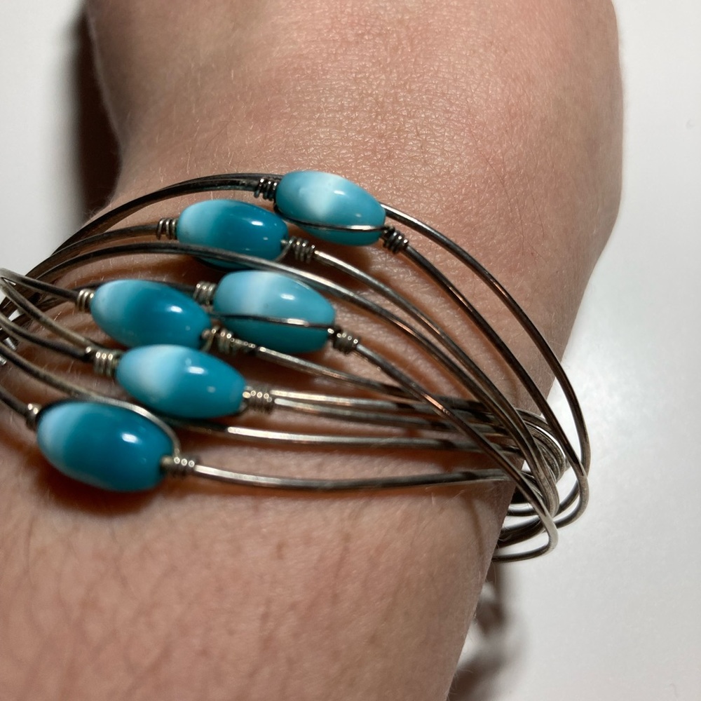 Elegant Silver and Blue Bangle Cuff Bracelet
